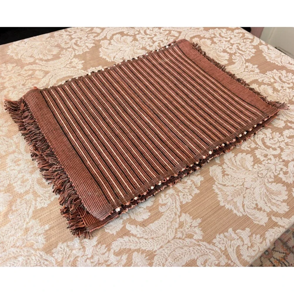 Set of 4 Fall Autumn Orange White Black Woven Placemats w/ Fringe 14